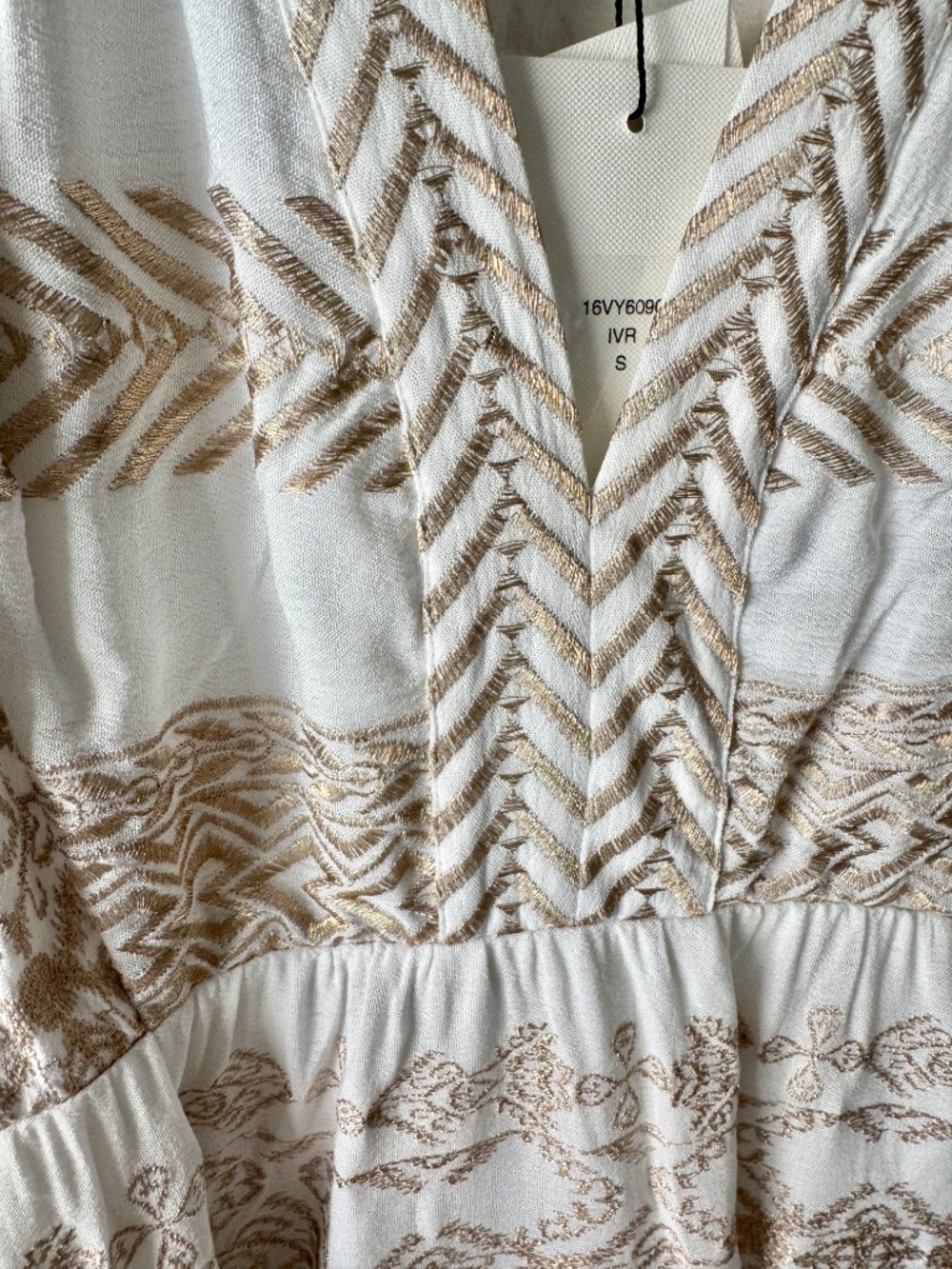 Hale Bob Lucia Dress White with Gold Embroidered details Long Sleeve NWT - Picture 9 of 12